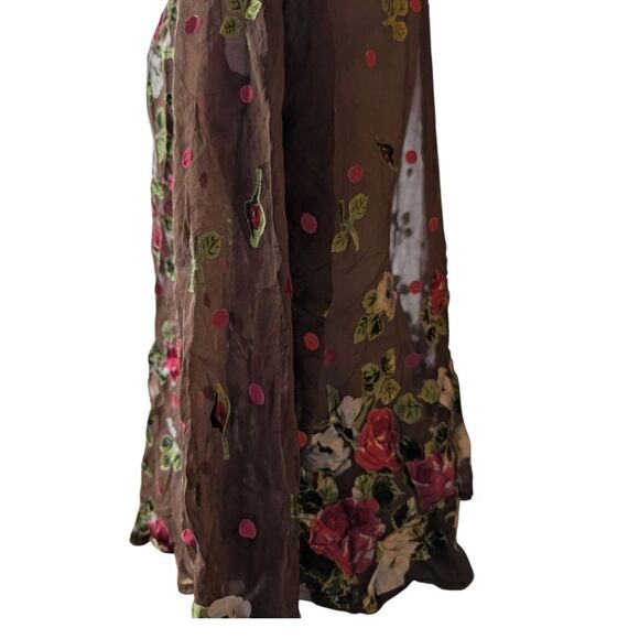 Stunning Rare Find Designer silk blend Sheer Floral Rose Mocha brown Shi… - Picture 11 of 16
